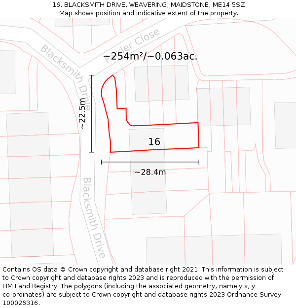 16, BLACKSMITH DRIVE, WEAVERING, MAIDSTONE, ME14 5SZ: Plot and title map