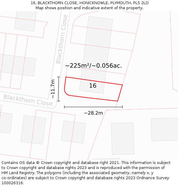 16, BLACKTHORN CLOSE, HONICKNOWLE, PLYMOUTH, PL5 2LD: Plot and title map