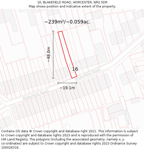 16, BLAKEFIELD ROAD, WORCESTER, WR2 5DR: Plot and title map