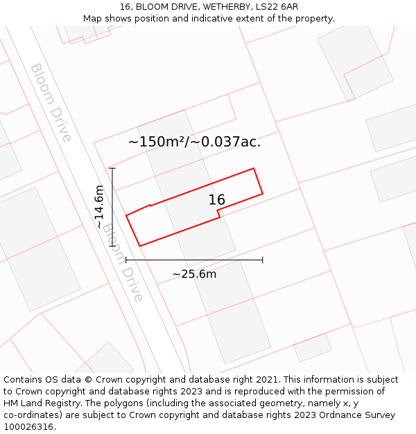 16, BLOOM DRIVE, WETHERBY, LS22 6AR: Plot and title map
