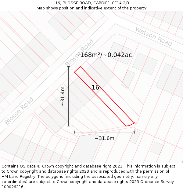 16, BLOSSE ROAD, CARDIFF, CF14 2JB: Plot and title map