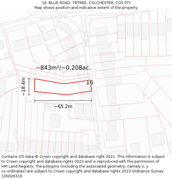 16, BLUE ROAD, TIPTREE, COLCHESTER, CO5 0TY: Plot and title map