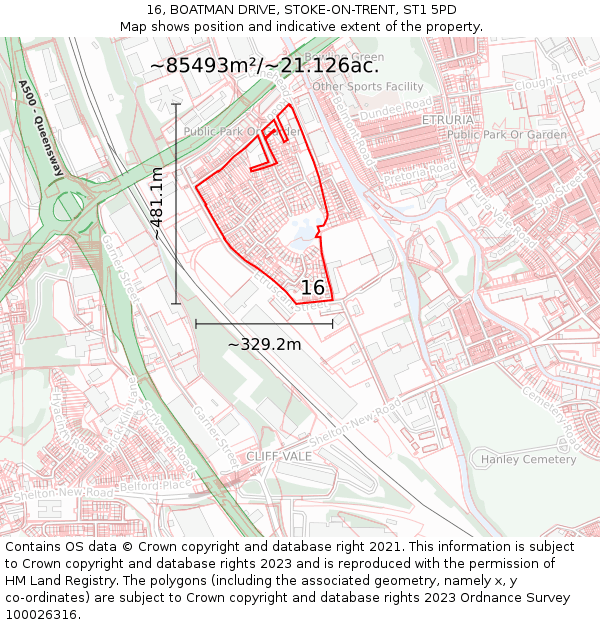 16, BOATMAN DRIVE, STOKE-ON-TRENT, ST1 5PD: Plot and title map