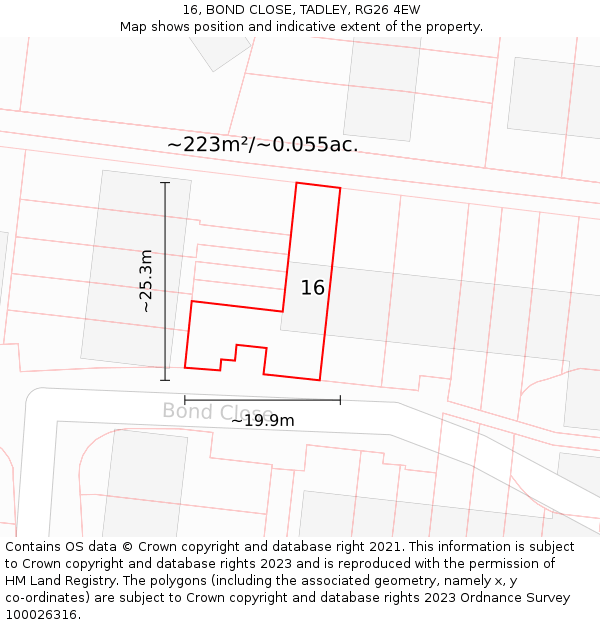16, BOND CLOSE, TADLEY, RG26 4EW: Plot and title map