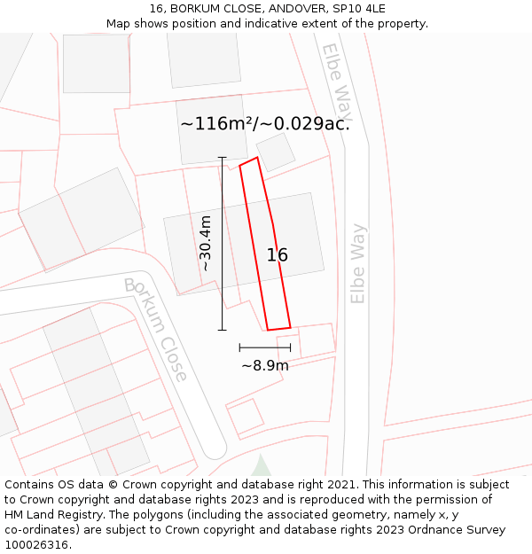 16, BORKUM CLOSE, ANDOVER, SP10 4LE: Plot and title map
