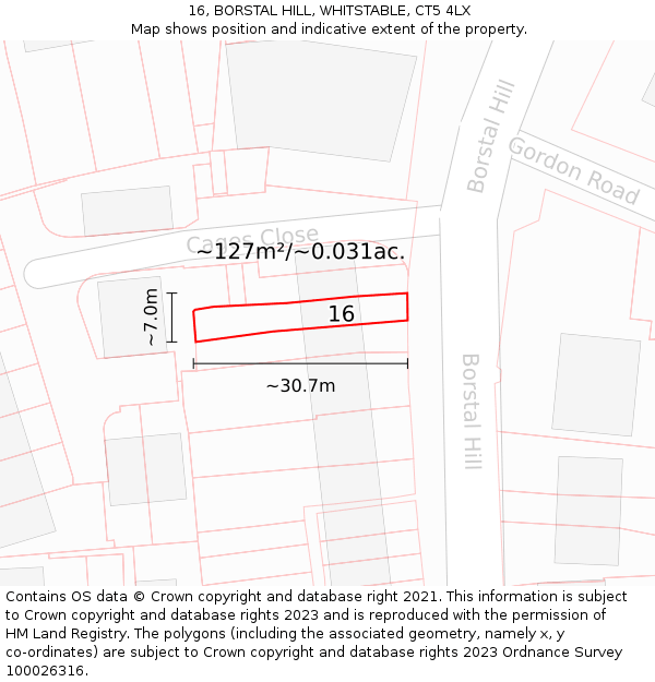 16, BORSTAL HILL, WHITSTABLE, CT5 4LX: Plot and title map
