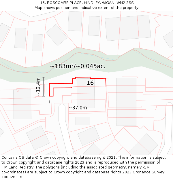 16, BOSCOMBE PLACE, HINDLEY, WIGAN, WN2 3SS: Plot and title map