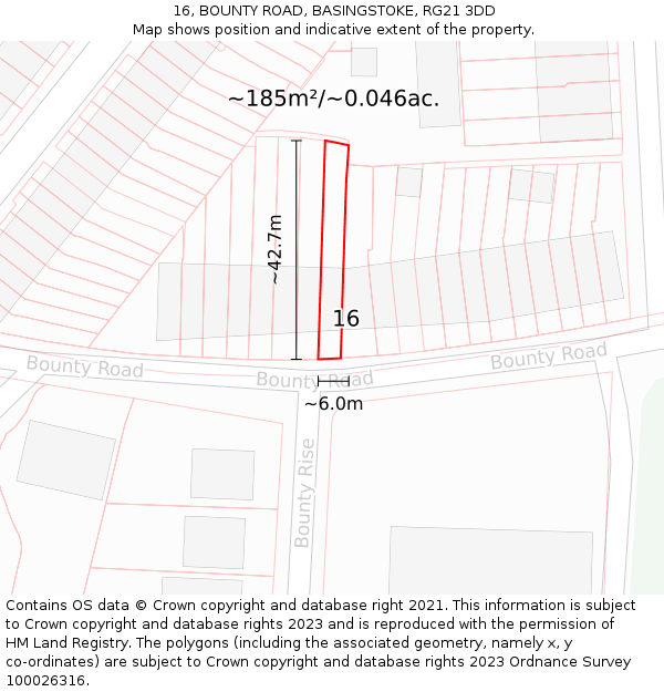 16, BOUNTY ROAD, BASINGSTOKE, RG21 3DD: Plot and title map