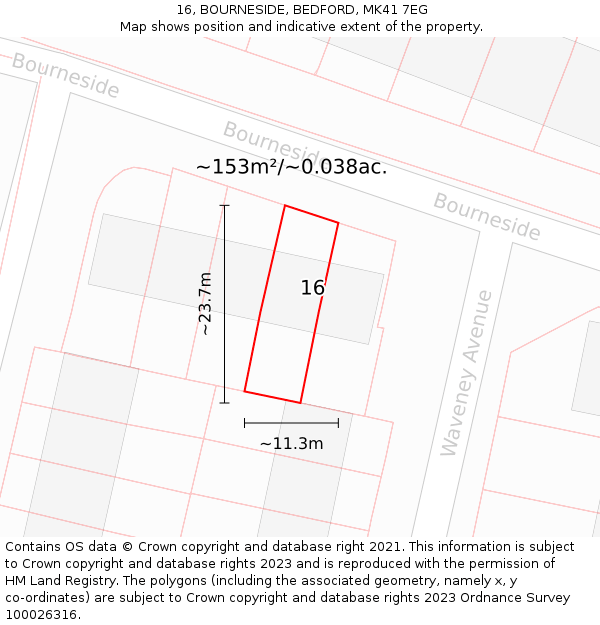 16, BOURNESIDE, BEDFORD, MK41 7EG: Plot and title map