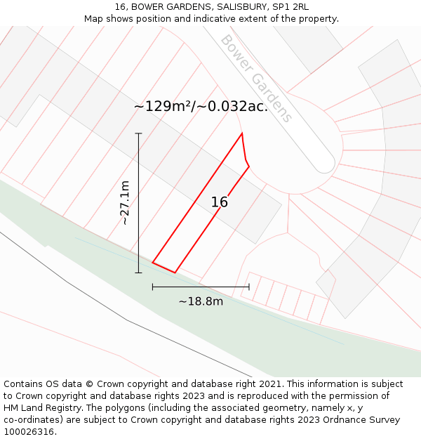 16, BOWER GARDENS, SALISBURY, SP1 2RL: Plot and title map