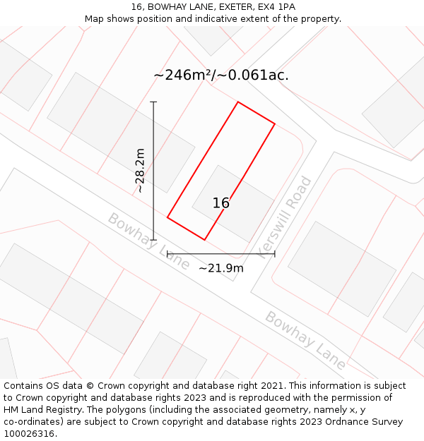 16, BOWHAY LANE, EXETER, EX4 1PA: Plot and title map