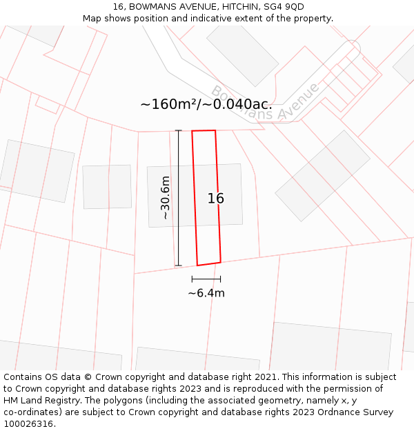 16, BOWMANS AVENUE, HITCHIN, SG4 9QD: Plot and title map
