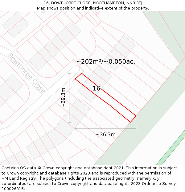 16, BOWTHORPE CLOSE, NORTHAMPTON, NN3 3EJ: Plot and title map