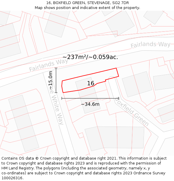 16, BOXFIELD GREEN, STEVENAGE, SG2 7DR: Plot and title map
