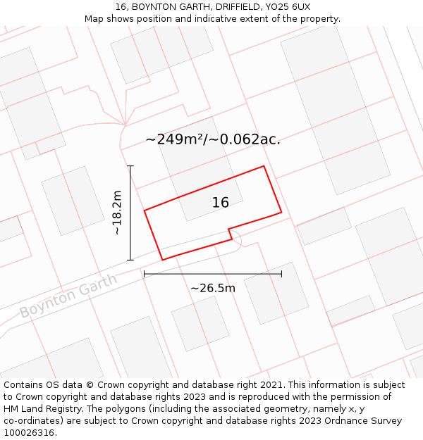 16, BOYNTON GARTH, DRIFFIELD, YO25 6UX: Plot and title map