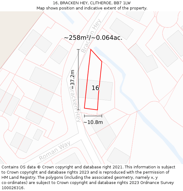 16, BRACKEN HEY, CLITHEROE, BB7 1LW: Plot and title map