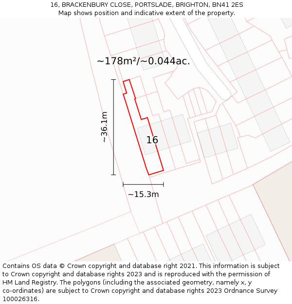 16, BRACKENBURY CLOSE, PORTSLADE, BRIGHTON, BN41 2ES: Plot and title map