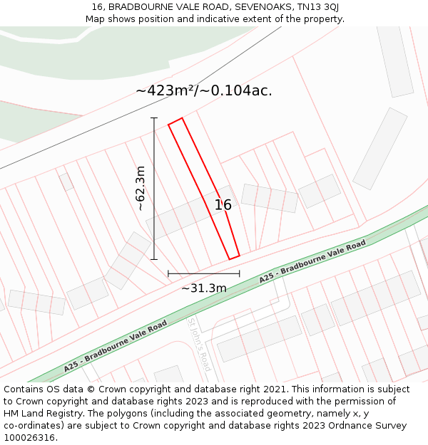 16, BRADBOURNE VALE ROAD, SEVENOAKS, TN13 3QJ: Plot and title map