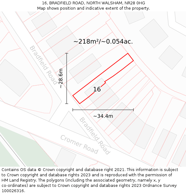 16, BRADFIELD ROAD, NORTH WALSHAM, NR28 0HG: Plot and title map