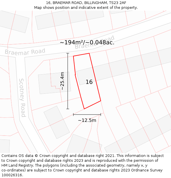 16, BRAEMAR ROAD, BILLINGHAM, TS23 2AF: Plot and title map
