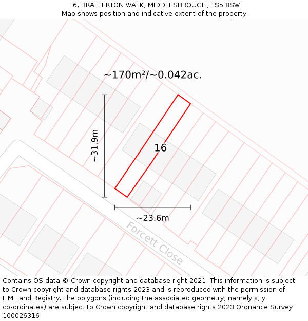 16, BRAFFERTON WALK, MIDDLESBROUGH, TS5 8SW: Plot and title map