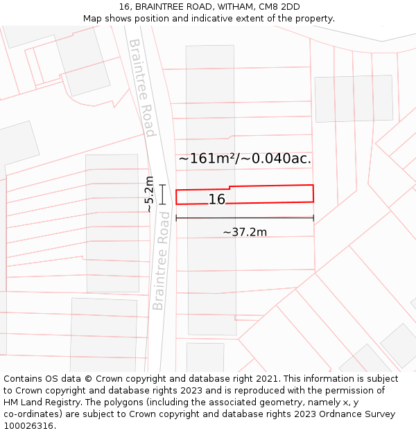 16, BRAINTREE ROAD, WITHAM, CM8 2DD: Plot and title map