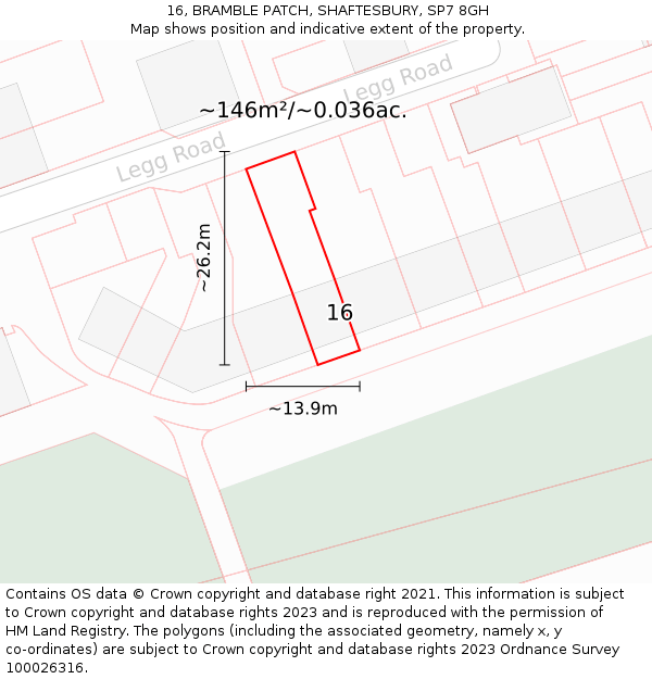 16, BRAMBLE PATCH, SHAFTESBURY, SP7 8GH: Plot and title map