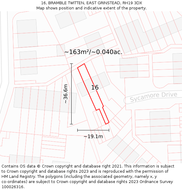 16, BRAMBLE TWITTEN, EAST GRINSTEAD, RH19 3DX: Plot and title map
