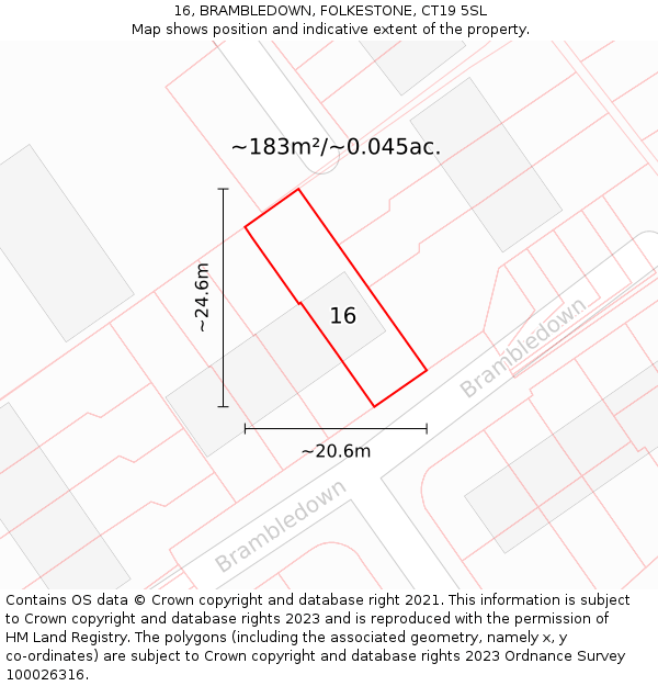 16, BRAMBLEDOWN, FOLKESTONE, CT19 5SL: Plot and title map
