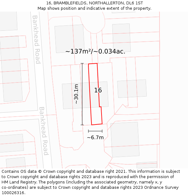 16, BRAMBLEFIELDS, NORTHALLERTON, DL6 1ST: Plot and title map