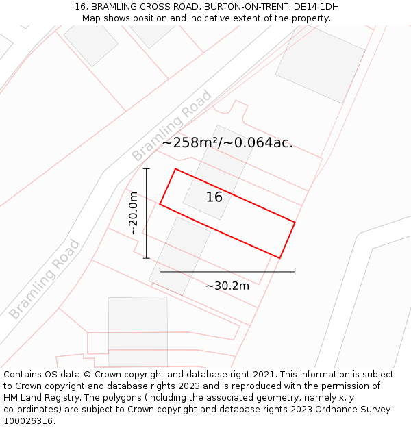 16, BRAMLING CROSS ROAD, BURTON-ON-TRENT, DE14 1DH: Plot and title map
