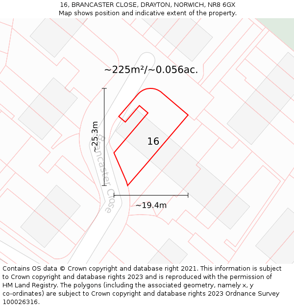 16, BRANCASTER CLOSE, DRAYTON, NORWICH, NR8 6GX: Plot and title map