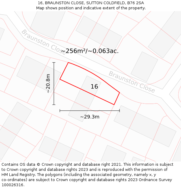 16, BRAUNSTON CLOSE, SUTTON COLDFIELD, B76 2SA: Plot and title map