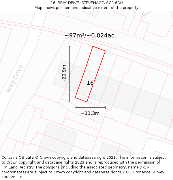 16, BRAY DRIVE, STEVENAGE, SG1 6DH: Plot and title map