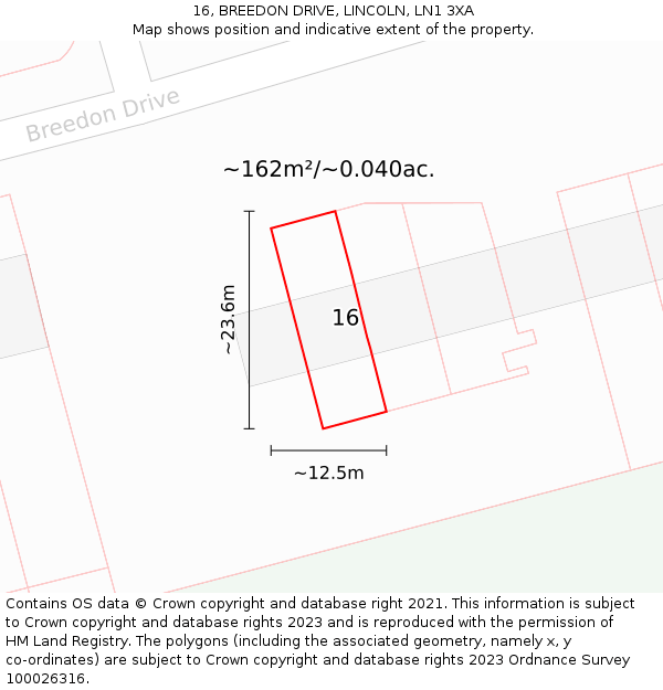 16, BREEDON DRIVE, LINCOLN, LN1 3XA: Plot and title map