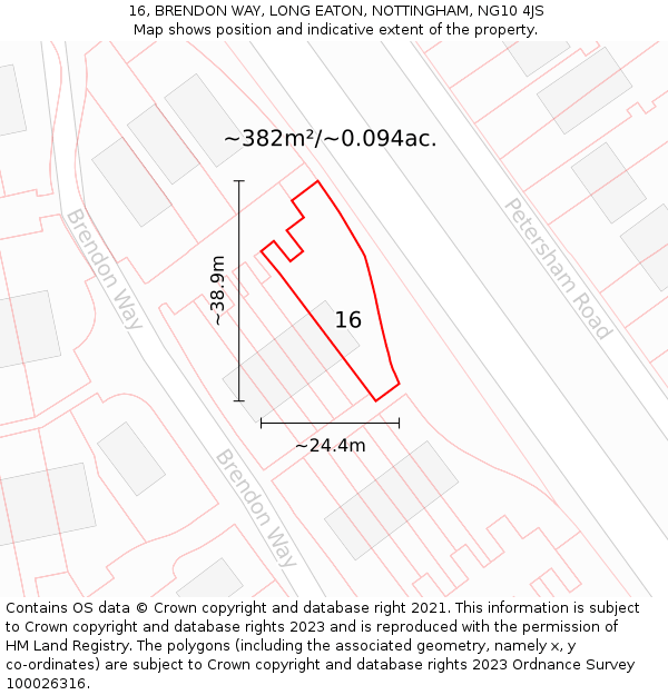 16, BRENDON WAY, LONG EATON, NOTTINGHAM, NG10 4JS: Plot and title map