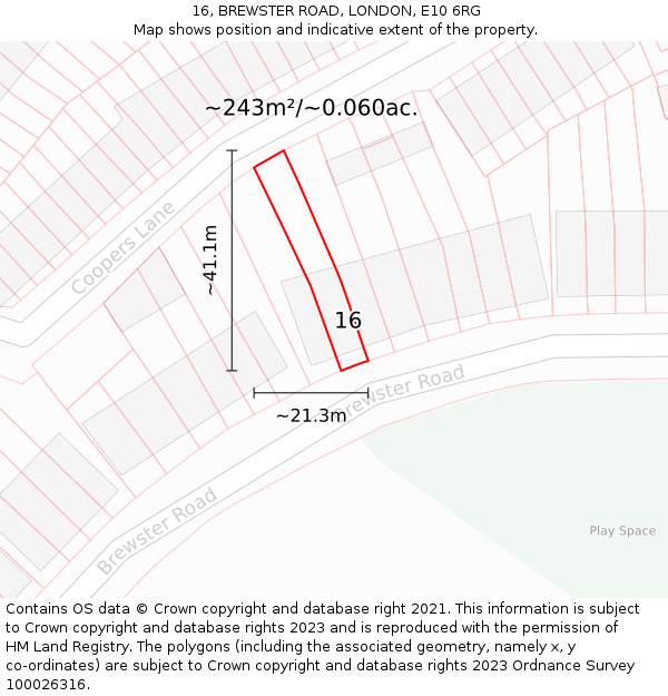 16, BREWSTER ROAD, LONDON, E10 6RG: Plot and title map