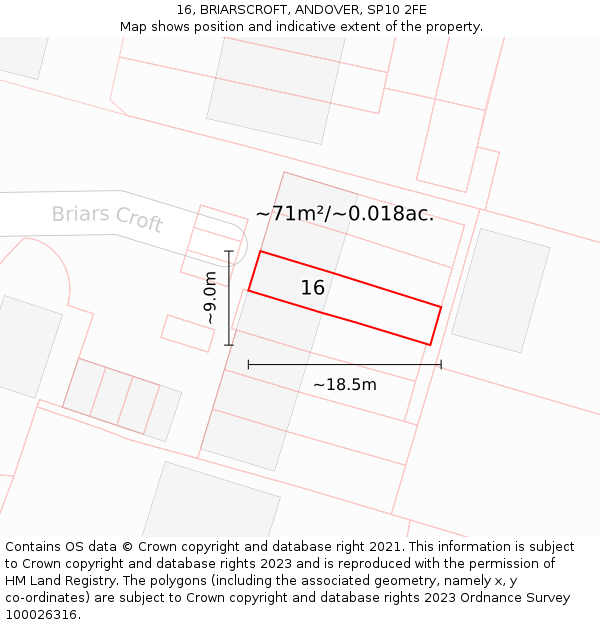 16, BRIARSCROFT, ANDOVER, SP10 2FE: Plot and title map