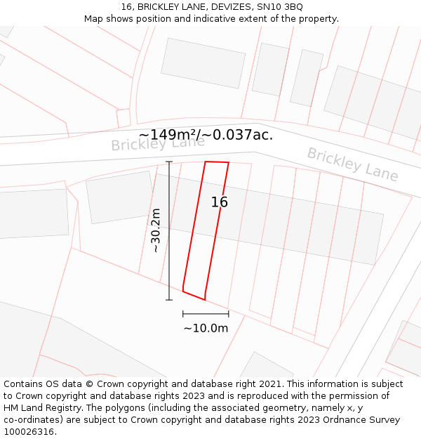 16, BRICKLEY LANE, DEVIZES, SN10 3BQ: Plot and title map