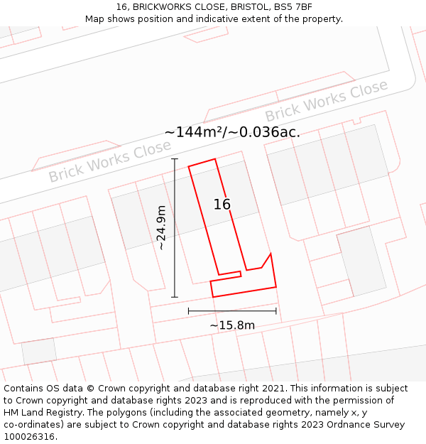 16, BRICKWORKS CLOSE, BRISTOL, BS5 7BF: Plot and title map