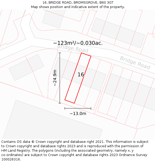 16, BRIDGE ROAD, BROMSGROVE, B60 3GT: Plot and title map