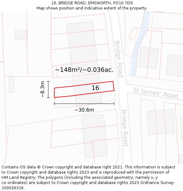 16, BRIDGE ROAD, EMSWORTH, PO10 7DS: Plot and title map