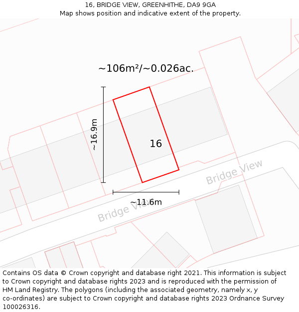16, BRIDGE VIEW, GREENHITHE, DA9 9GA: Plot and title map