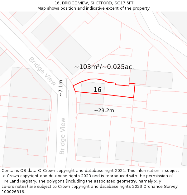 16, BRIDGE VIEW, SHEFFORD, SG17 5FT: Plot and title map