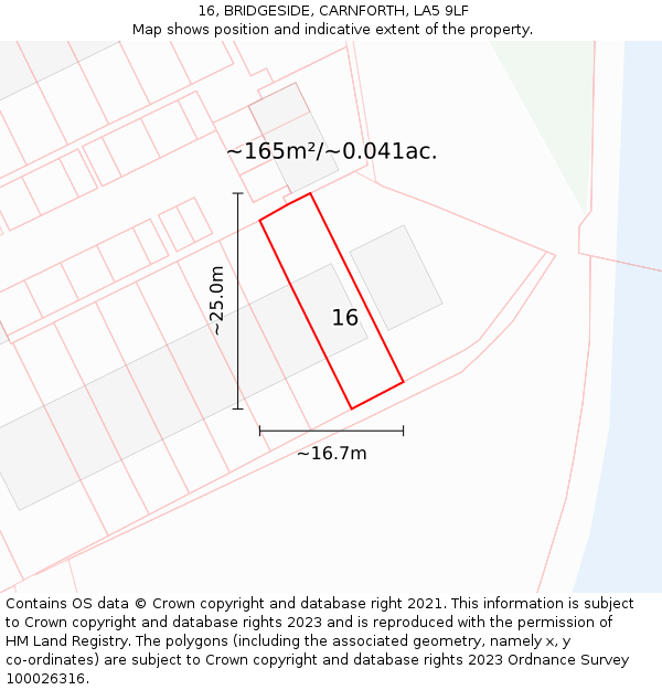 16, BRIDGESIDE, CARNFORTH, LA5 9LF: Plot and title map