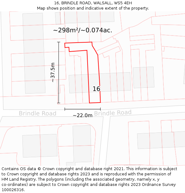 16, BRINDLE ROAD, WALSALL, WS5 4EH: Plot and title map