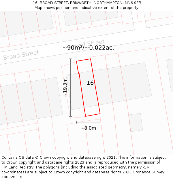 16, BROAD STREET, BRIXWORTH, NORTHAMPTON, NN6 9EB: Plot and title map