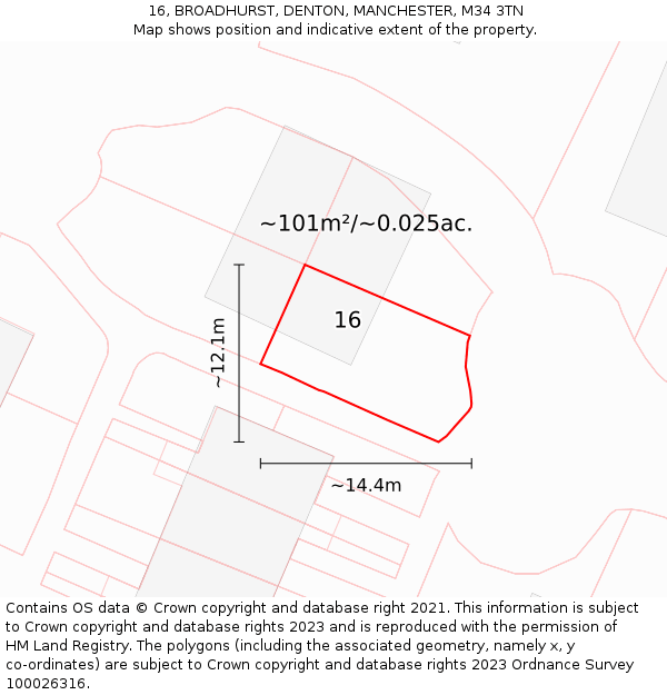 16, BROADHURST, DENTON, MANCHESTER, M34 3TN: Plot and title map