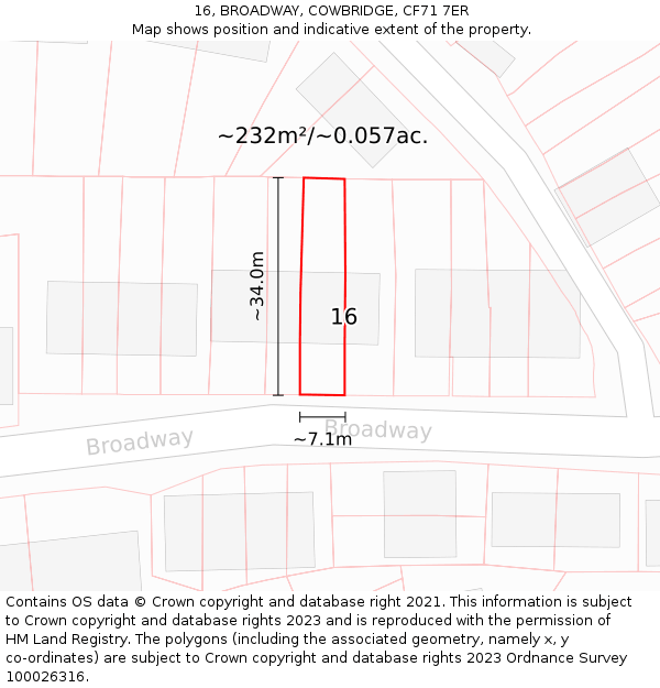16, BROADWAY, COWBRIDGE, CF71 7ER: Plot and title map