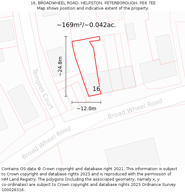 16, BROADWHEEL ROAD, HELPSTON, PETERBOROUGH, PE6 7EE: Plot and title map